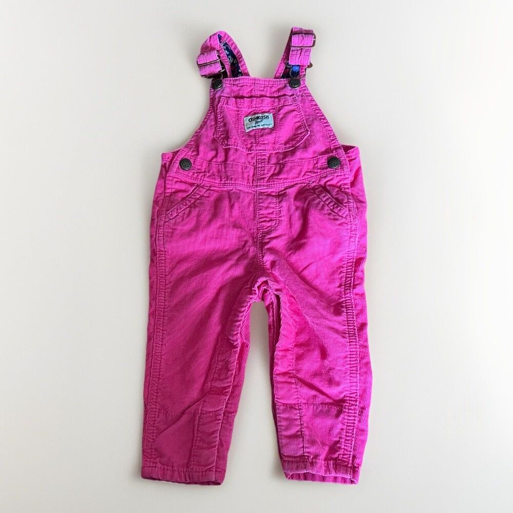 OshKosh B'gosh Corduroy Pink Floral Overalls Baby 6-9 Months Bib